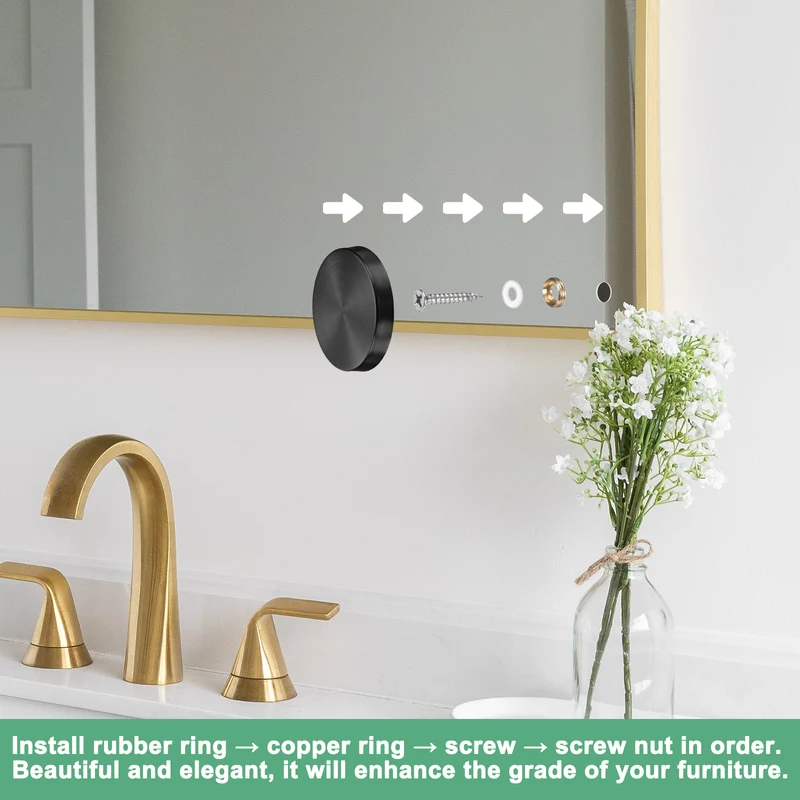 12-Pack Screw Covers Caps, 1.57" Dia Decorative Mirror Screws Cap [Black]