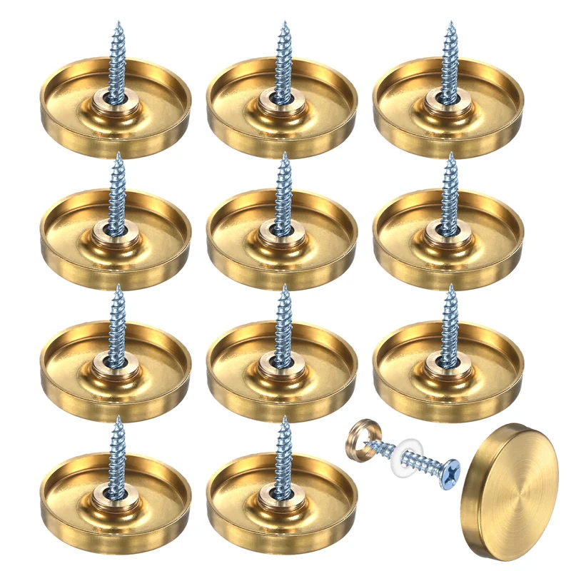 12-Pack Screw Covers Caps, 1.18" Dia Decorative Mirror Screws Cap [Gold Tone]