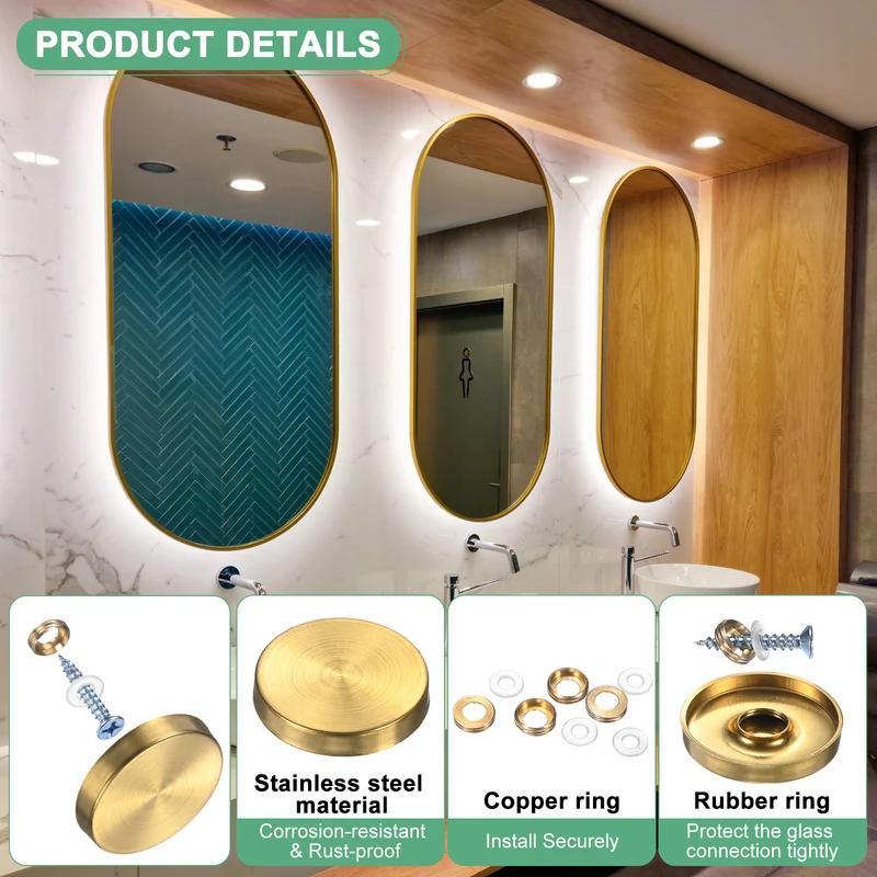 12-Pack Screw Covers Caps, 1.18" Dia Decorative Mirror Screws Cap [Gold Tone]