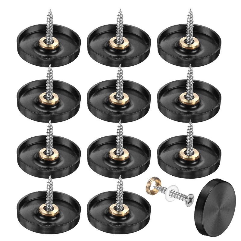 12-Pack Screw Covers Caps, 1.18" Dia Decorative Mirror Screws Cap [Black]