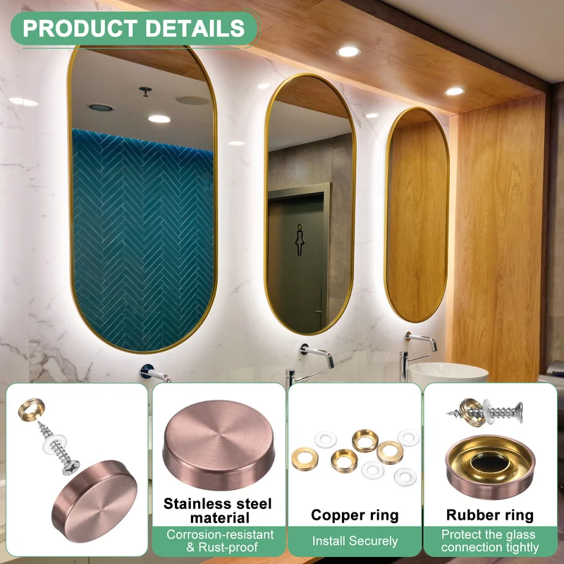12-Pack Screw Covers Caps, 0.86" Dia Decorative Mirror Screws Cap [Rose Gold]