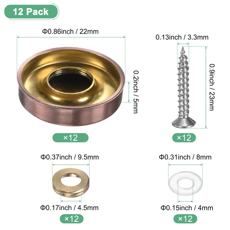 12-Pack Screw Covers Caps, 0.86" Dia Decorative Mirror Screws Cap [Rose Gold]