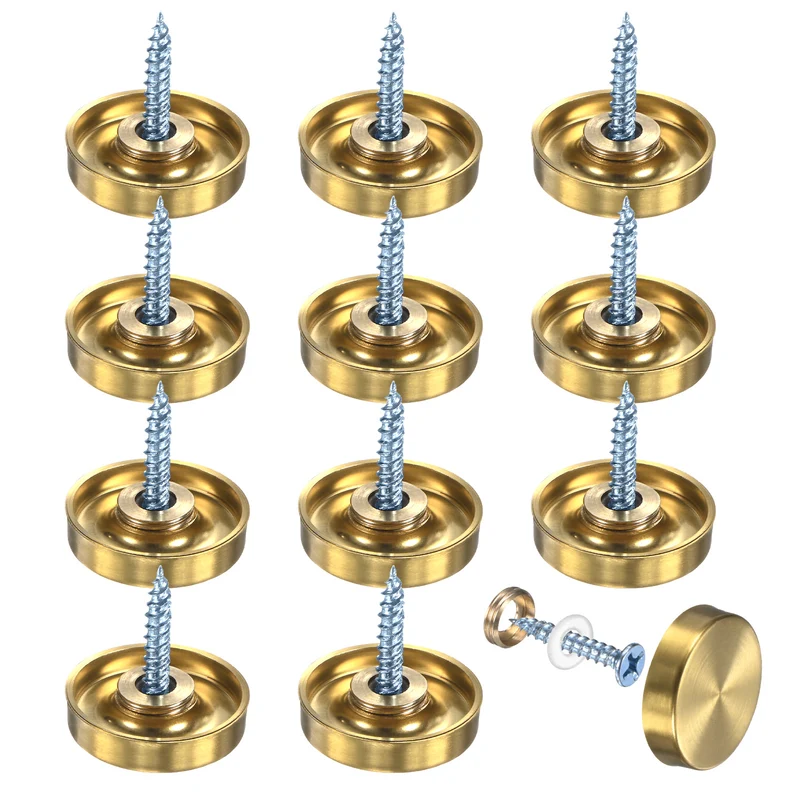 12-Pack Screw Covers Caps, 0.86" Dia Decorative Mirror Screws Cap [Gold Tone]
