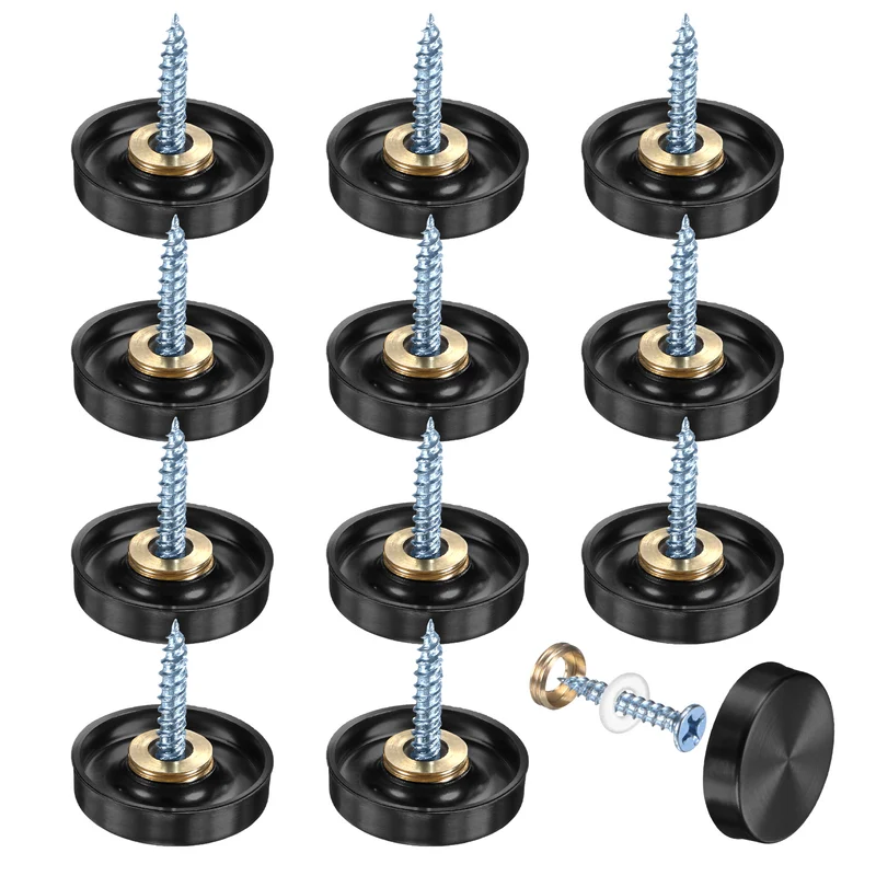 12-Pack Screw Covers Caps, 0.86" Dia Decorative Mirror Screws Cap [Black]