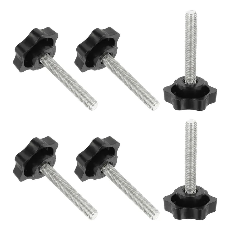 M8 x 50mm Thread Star Knobs, 6Pcs Plastic Star Hand Tightening Screw, Black