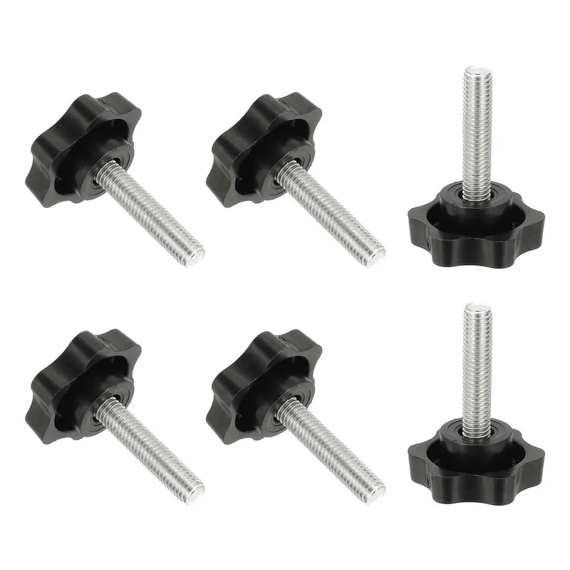 M8 x 35mm Thread Star Knobs, 6Pcs Plastic Star Hand Tightening Screw, Black