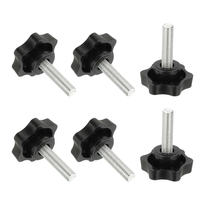 M8 x 30mm Thread Star Knobs, 6Pcs Plastic Star Hand Tightening Screw, Black