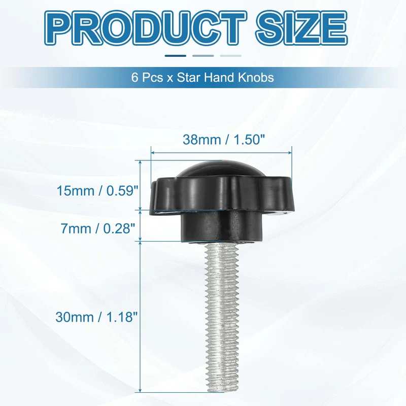 M8 x 30mm Thread Star Knobs, 6Pcs Plastic Star Hand Tightening Screw, Black