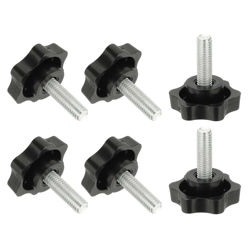 M8 x 25mm Thread Star Knobs, 6Pcs Plastic Star Hand Tightening Screw, Black