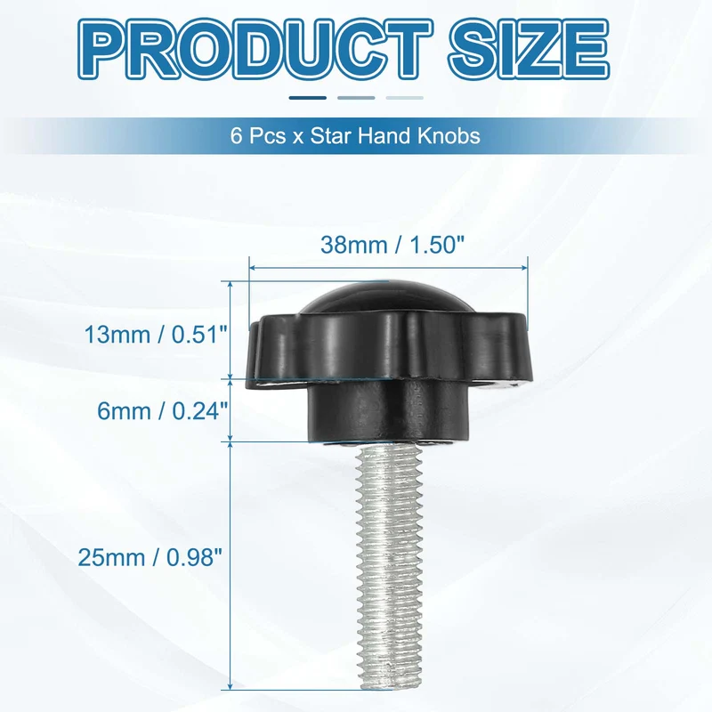 M8 x 25mm Thread Star Knobs, 6Pcs Plastic Star Hand Tightening Screw, Black