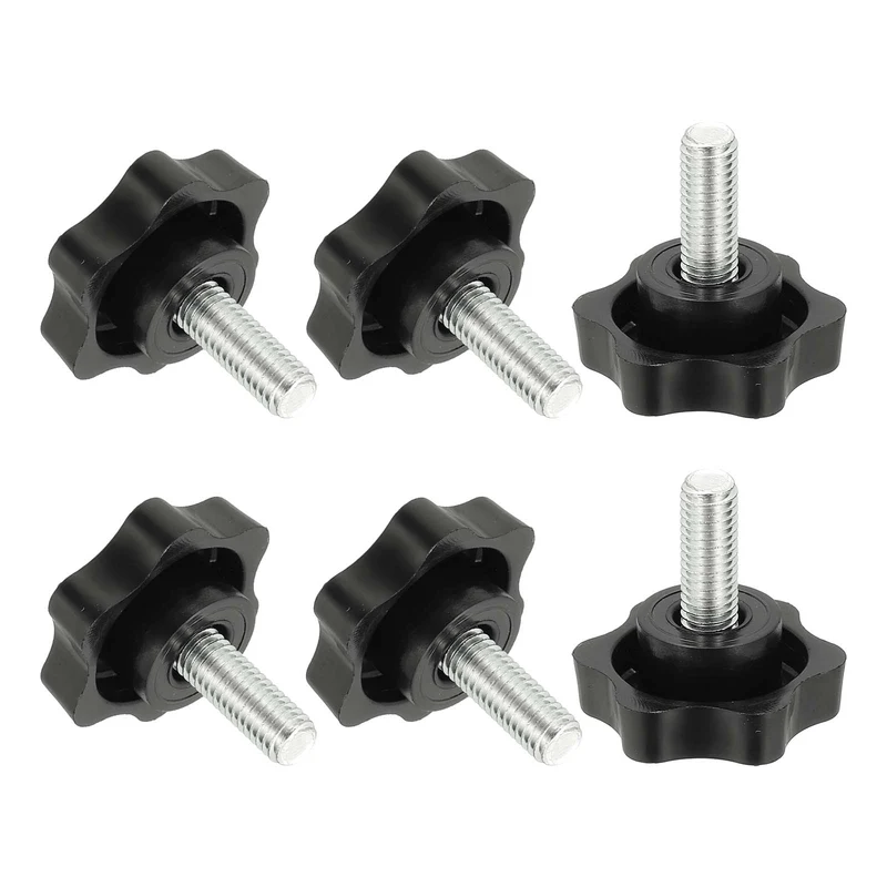 M8 x 20mm Thread Star Knobs, 6Pcs Plastic Star Hand Tightening Screw, Black