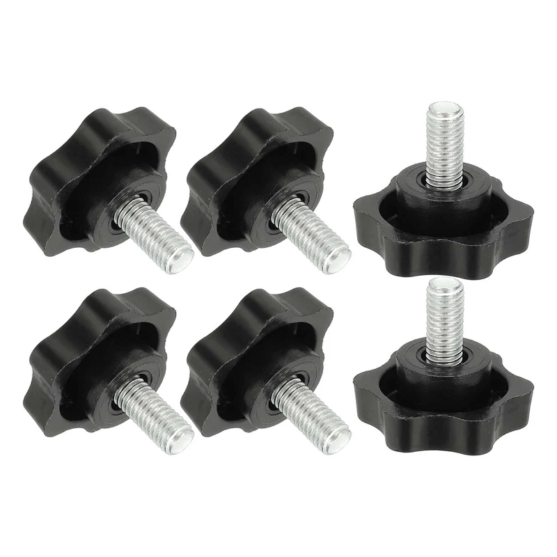 M8 x 16mm Thread Star Knobs, 6Pcs Plastic Star Hand Tightening Screw, Black