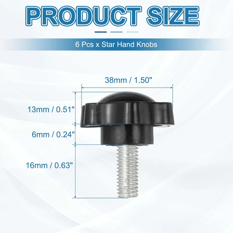 M8 x 16mm Thread Star Knobs, 6Pcs Plastic Star Hand Tightening Screw, Black