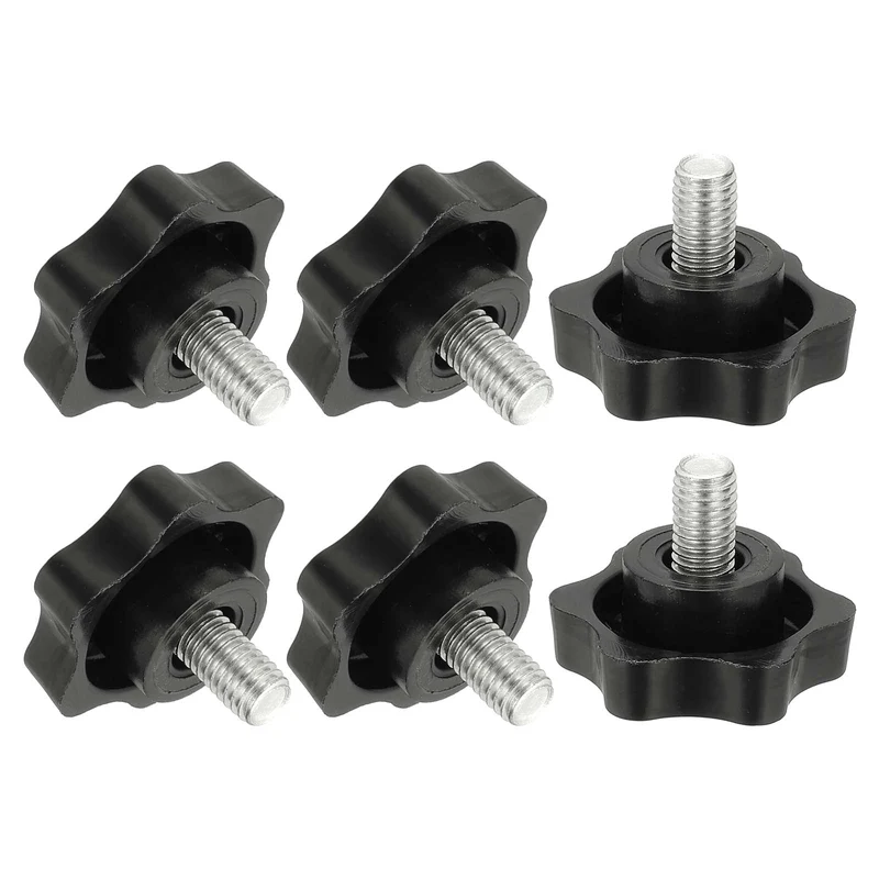M8 x 12mm Thread Star Knobs, 6Pcs Plastic Star Hand Tightening Screw, Black