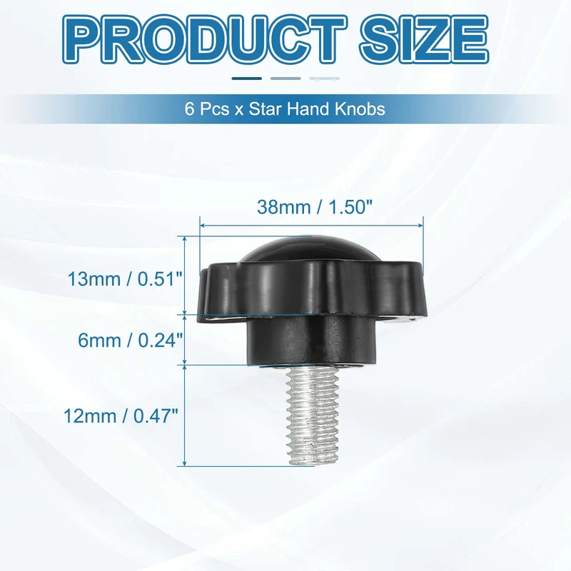 M8 x 12mm Thread Star Knobs, 6Pcs Plastic Star Hand Tightening Screw, Black
