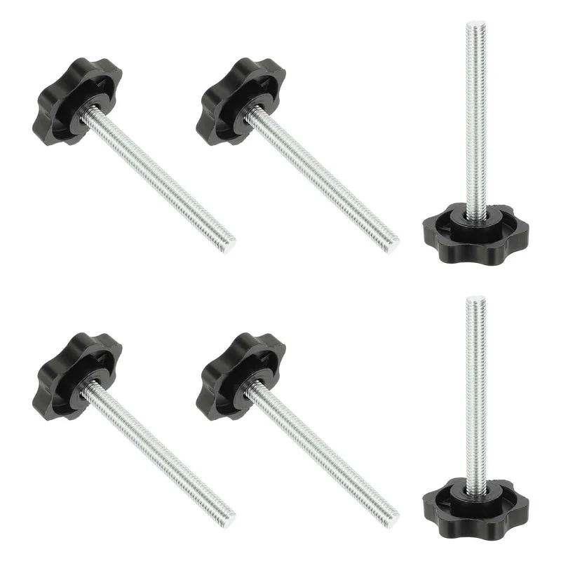 M6 x 60mm Thread Star Knobs, 6Pcs Plastic Star Hand Tightening Screw, Black