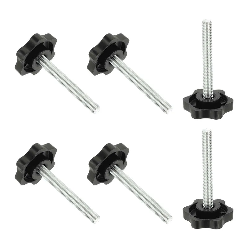M6 x 50mm Thread Star Knobs, 6Pcs Plastic Star Hand Tightening Screw, Black