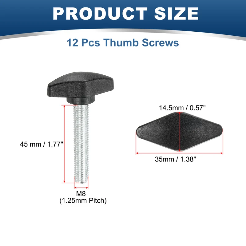 12 Pcs M8 x 45mm Tee Thumb Screws, 35mm Width Carbon Steel Tee Wing Knobs Screws
