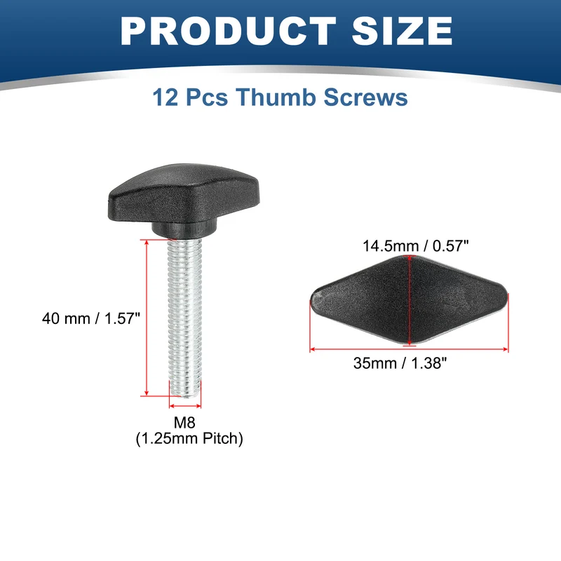 12 Pcs M8 x 40mm Tee Thumb Screws, 35mm Width Carbon Steel Tee Wing Knobs Screws