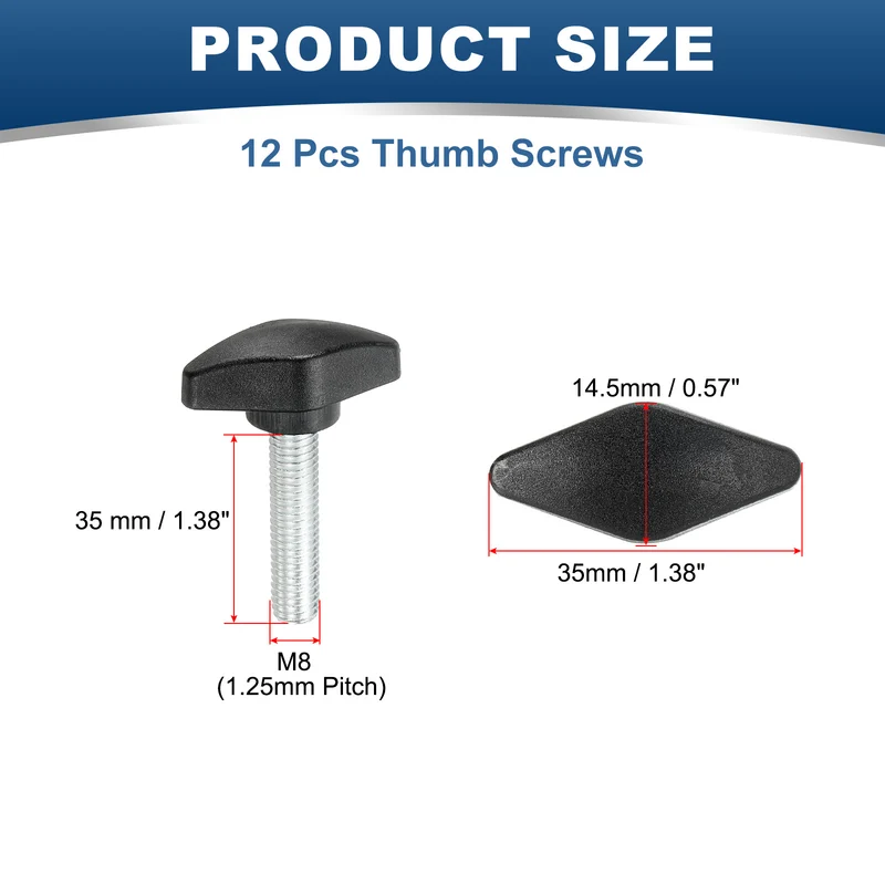 12 Pcs M8 x 35mm Tee Thumb Screws, 35mm Width Carbon Steel Tee Wing Knobs Screws