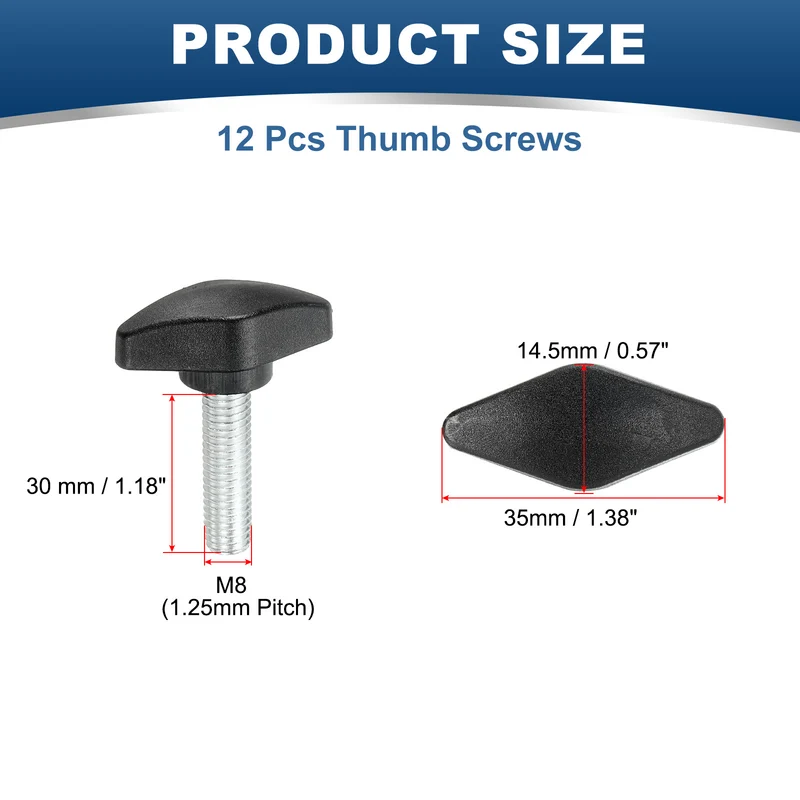 12 Pcs M8 x 30mm Tee Thumb Screws, 35mm Width Carbon Steel Tee Wing Knobs Screws