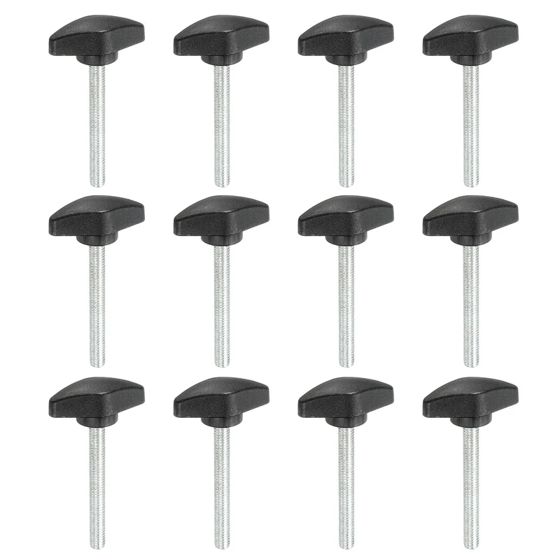 12 Pcs M6 x 50mm Tee Thumb Screws, 35mm Width Carbon Steel Tee Wing Knobs Screws