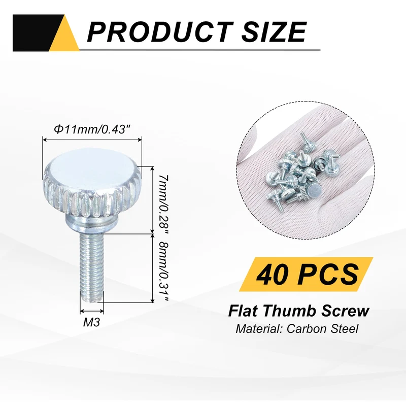 40 Pcs M3x8mm Zinc Plated Flat Knurled Fully Threaded Thumb Screws