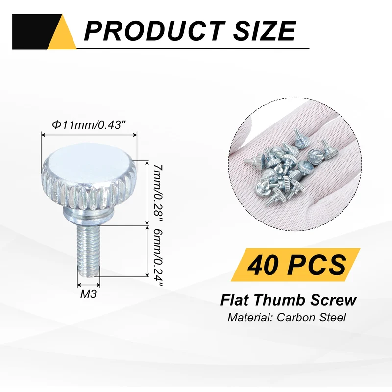 40 Pcs M3x6mm Zinc Plated Flat Knurled Fully Threaded Thumb Screws