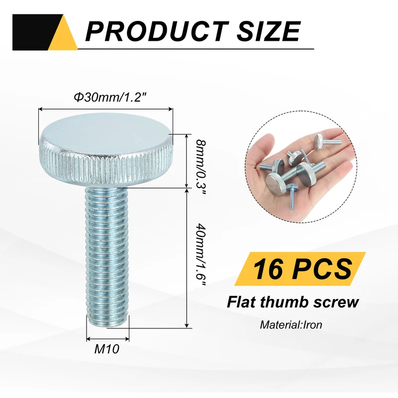 16 PCS M10x40mm Flat Knurled Head Thumb Screws for Household Appliances