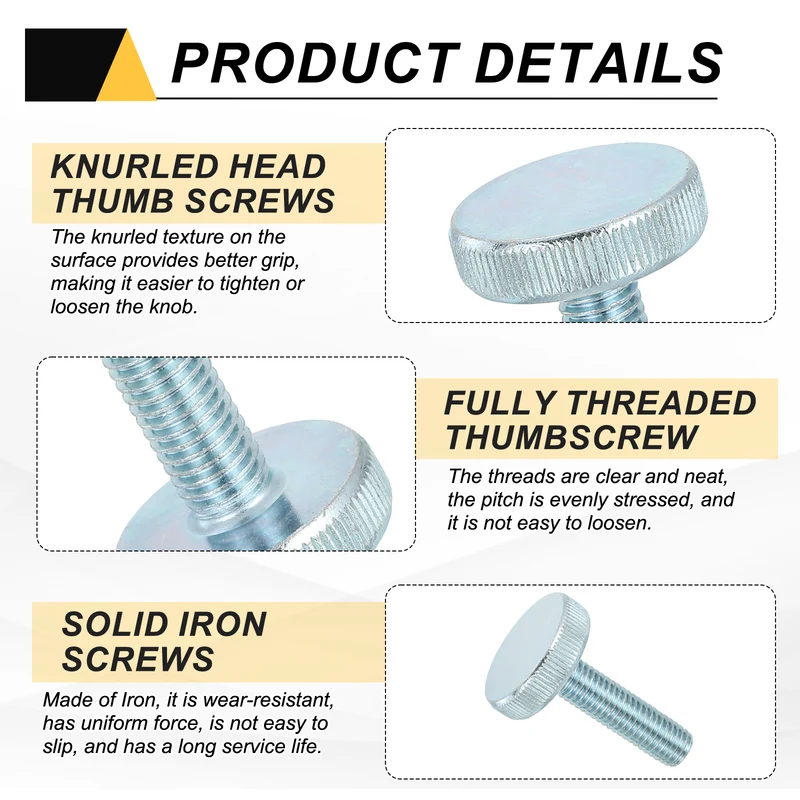 16 PCS M10x40mm Flat Knurled Head Thumb Screws for Household Appliances