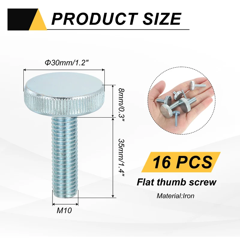16 PCS M10x35mm Flat Knurled Head Thumb Screws for Household Appliances