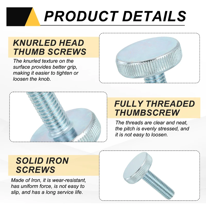 16 PCS M10x35mm Flat Knurled Head Thumb Screws for Household Appliances