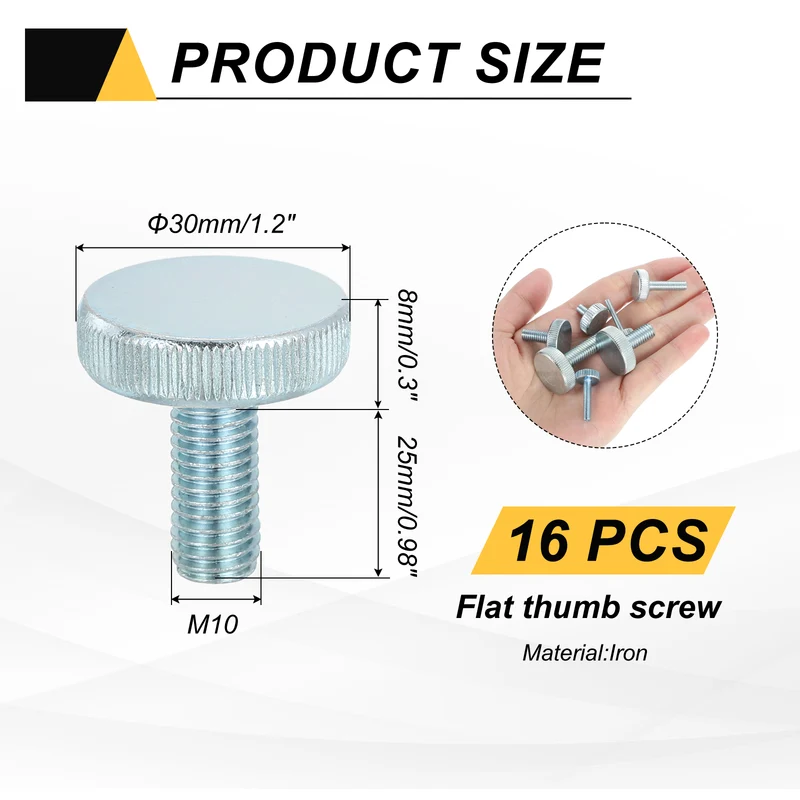 16 PCS M10x25mm Flat Knurled Head Thumb Screws for Household Appliances