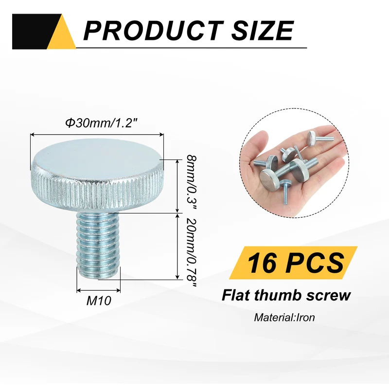 16 PCS M10x20mm Flat Knurled Head Thumb Screws for Household Appliances
