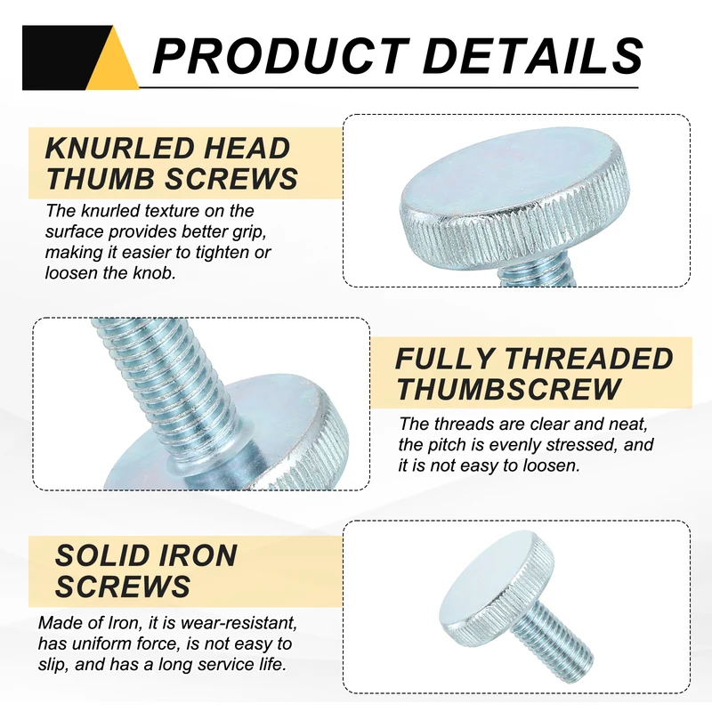 16 PCS M10x20mm Flat Knurled Head Thumb Screws for Household Appliances