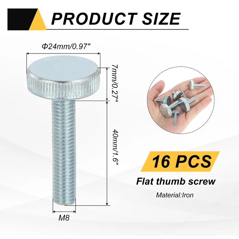 16 PCS M8x45mm Flat Knurled Head Thumb Screws for Household Appliances