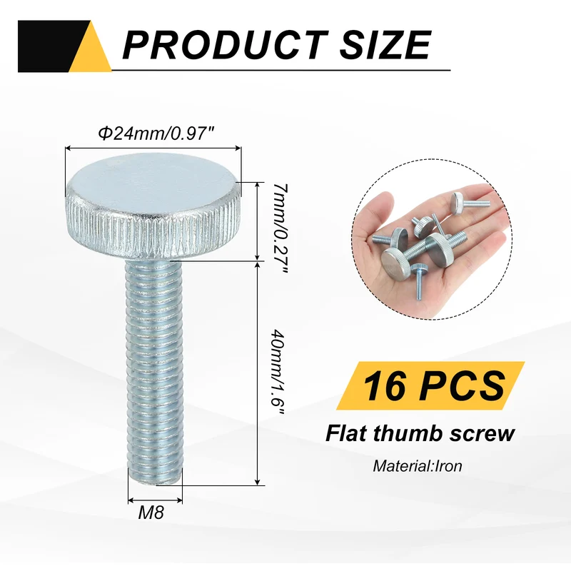 16 PCS M8x40mm Flat Knurled Head Thumb Screws for Household Appliances
