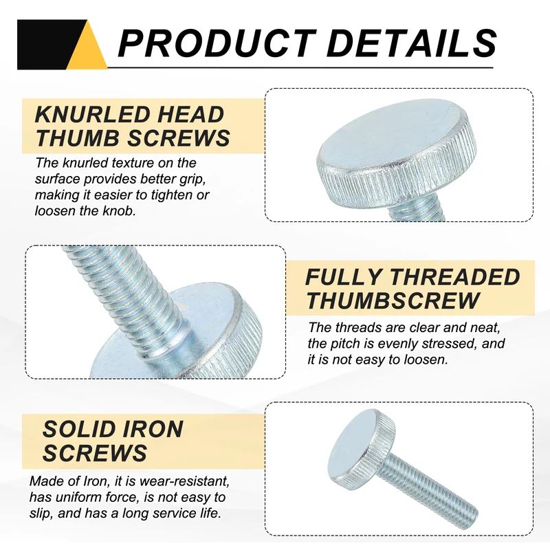 16 PCS M8x40mm Flat Knurled Head Thumb Screws for Household Appliances