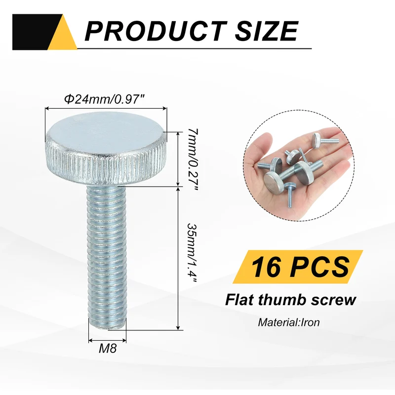 16 PCS M8x35mm Flat Knurled Head Thumb Screws for Household Appliances