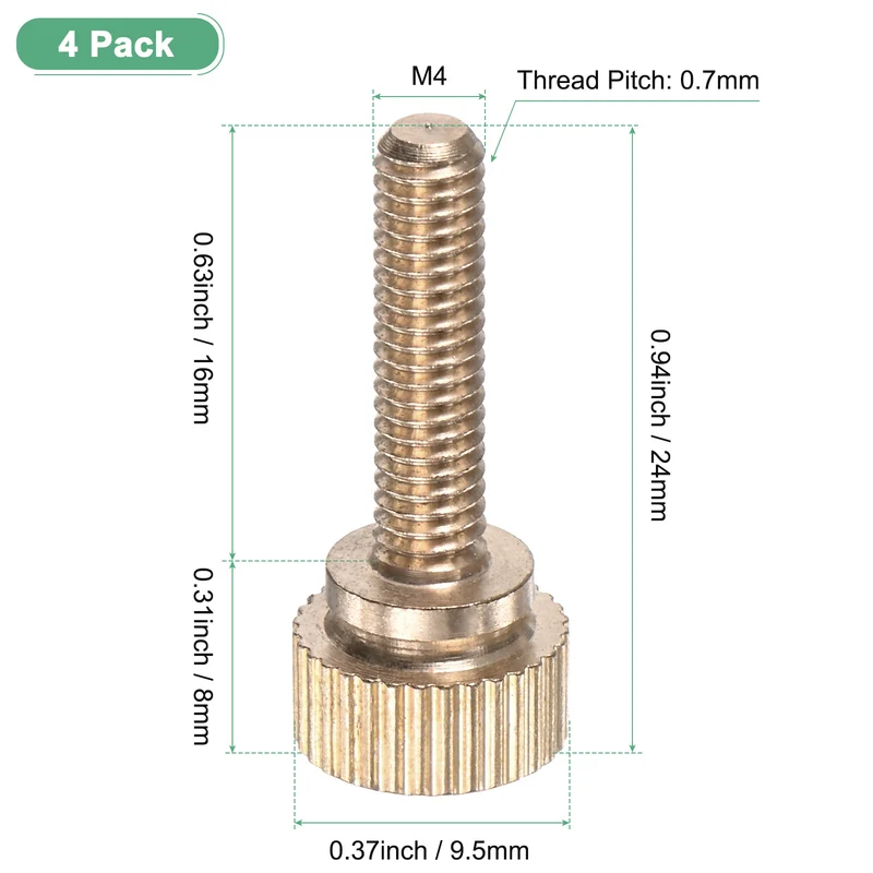 4-Pack Knurled Thumb Screws, M4x16mm Solid Brass Knobs Bolts