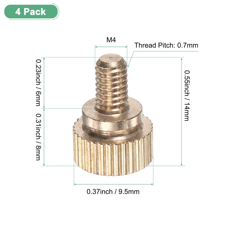 4-Pack Knurled Thumb Screws, M4x6mm Solid Brass Knobs Bolts