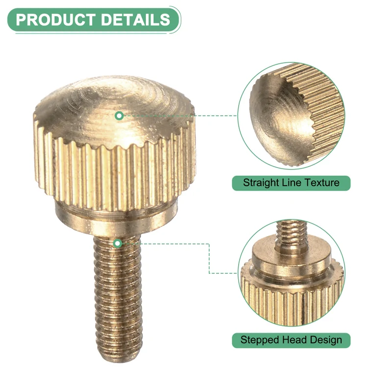 6-Pack Knurled Thumb Screws, M3x10mm Solid Brass Knobs Bolts