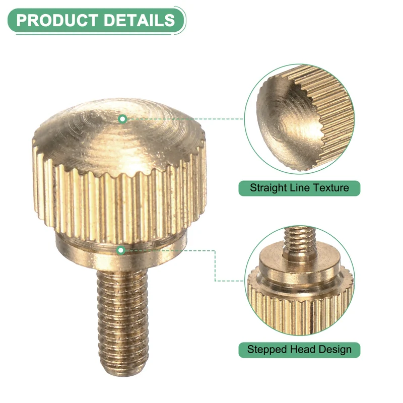 6-Pack Knurled Thumb Screws, M3x8mm Solid Brass Knobs Bolts