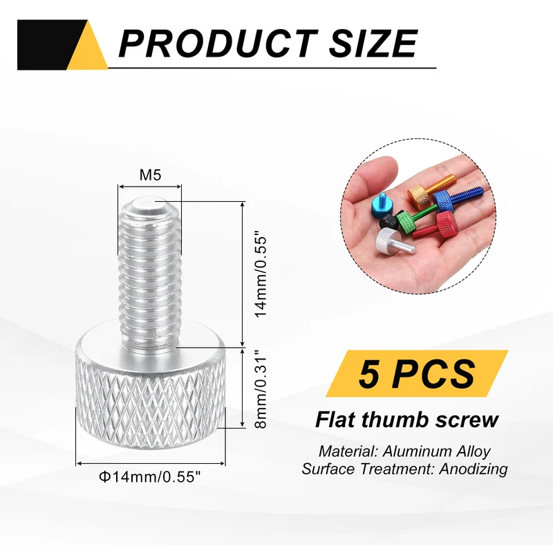 5Pcs M5x14mm Flat Head Knurled Thumb Screws for Graphics Card Silver