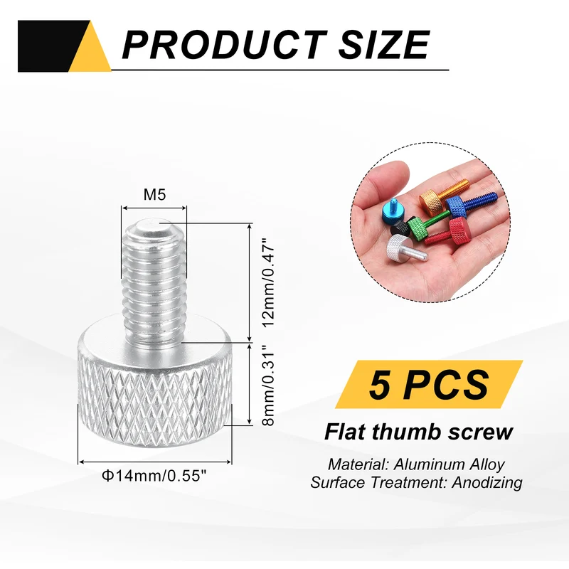 5 Pcs M5x12mm Flat Head Knurled Thumb Screws for Graphics Card, Silver