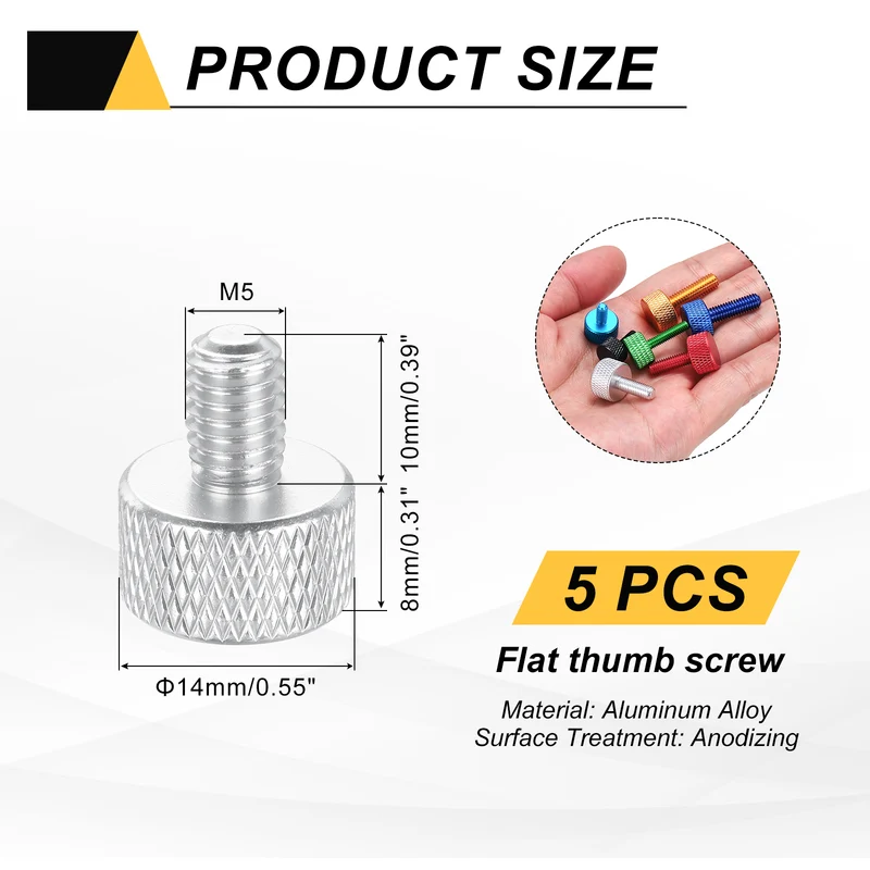 5Pcs M5x10mm Flat Head Knurled Thumb Screws for Graphics Card Silver