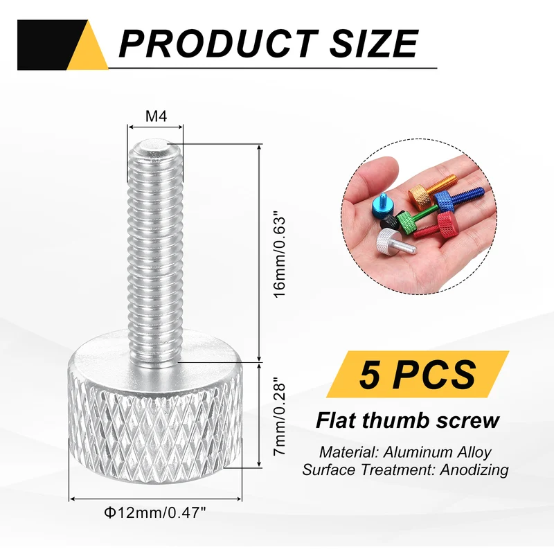 5 Pcs M4x16mm Flat Head Knurled Thumb Screws for Graphics Card, Silver