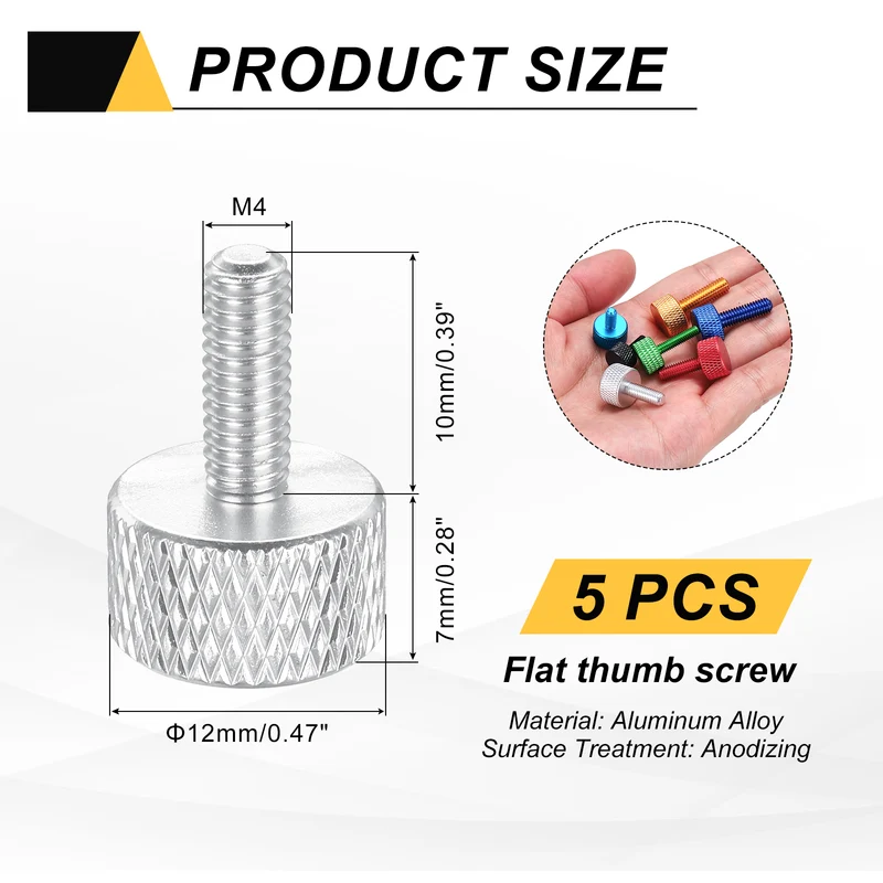 5Pcs M4x10mm Flat Head Knurled Thumb Screws for Graphics Card Silver