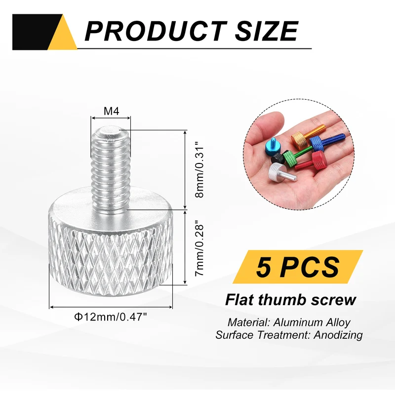 5Pcs M4x8mm Flat Head Knurled Thumb Screws for Graphics Card Silver