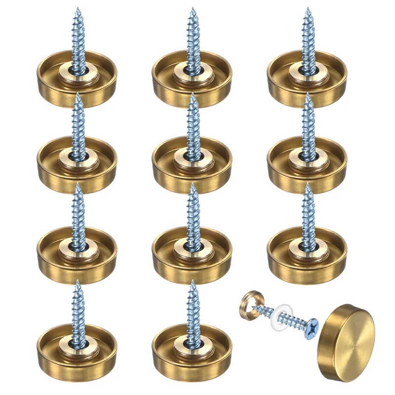 12-Pack Screw Covers Caps, 0.75" Dia Decorative Mirror Screws Cap [Gold Tone]